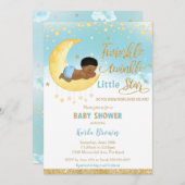 シックなキラキラ小さな星アフリカの赤ちゃんシャワーボーイ 招待状 (正面/裏面)