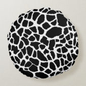 シックなキリンプリントアクアブルーリボンボウと名前 ラウンドクッション (裏面)