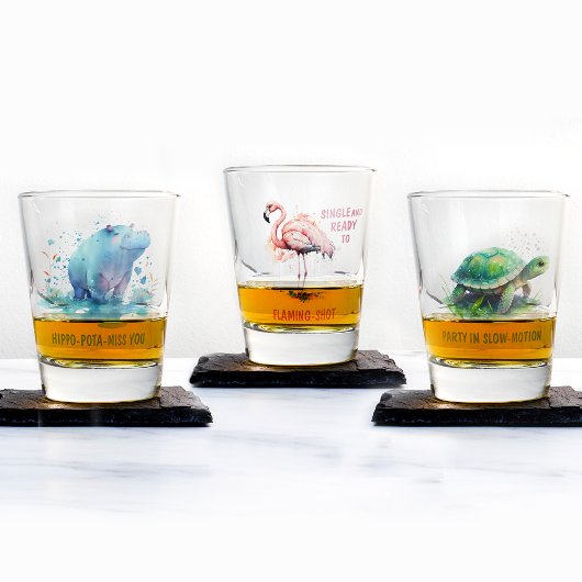 シックなギフトウォーターカラーピンクフラミンゴ – ショットグラス