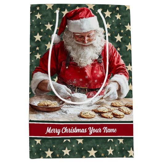 シックなギフトラップバッグサンタクロースクリスマスヴィンテージ ミディアムペーパーバッグ (正面)