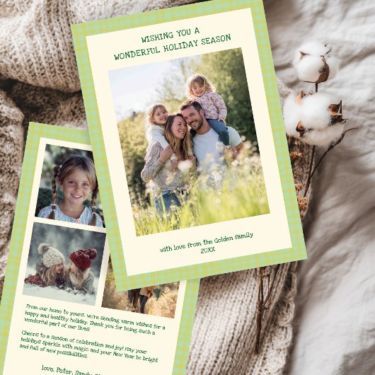 シックなギンガムクリスマスイエローグリーンカスタム5写真 シーズンカード