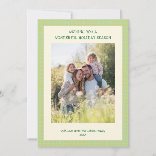 シックなギンガムクリスマスイエローグリーンカスタム5写真 シーズンカード (正面)