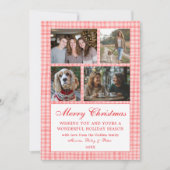 シックなギンガムクリスマスカスタム9フォトコラージピンク シーズンカード (正面)