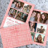 シックなギンガムクリスマスカスタム9フォトコラージピンク シーズンカード