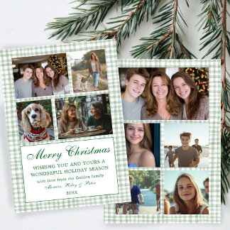 シックなギンガムクリスマスカスタム9 Photo Collage シーズンカード