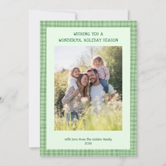 シックなギンガムクリスマスグリーンカスタム5写真 シーズンカード (正面)