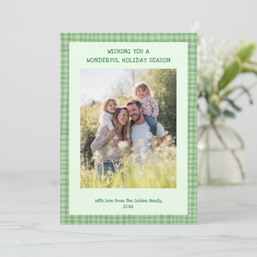 シックなギンガムクリスマスグリーンカスタム5写真 シーズンカード (スタンド正面)