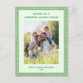 シックなギンガムグリーンカスタムクリスマス3 Photo シーズンポストカード (正面)