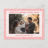 シックなギンガムピンクレッドクリスマスカスタム3写真 シーズンポストカード (正面)
