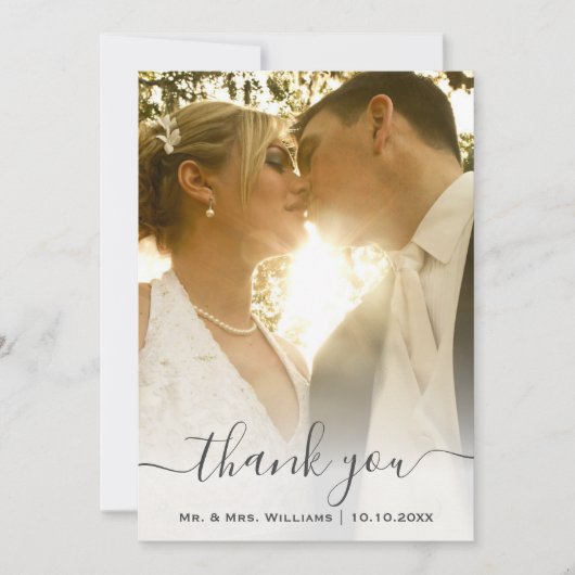 シックなクラシックトレンディー新郎新婦の結婚写真 サンキューカード (正面)