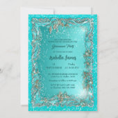 シックなクラシーな高級ターコイズシルバー15th誕生日 招待状 (裏面)