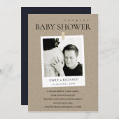 シックなクラフトカスタムフォトカップル赤ちゃんシャワー招待状 サンキューカード (正面/裏面)