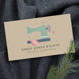 シックなクラフトグリーンオレンジピンク裁縫マシンテーラー 名刺