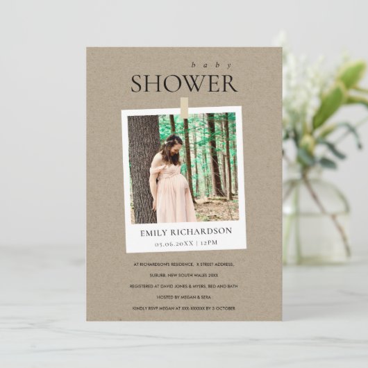 シックなクラフトミニマルカスタムフォトベビーシャワー招待状 サンキューカード (スタンド正面)