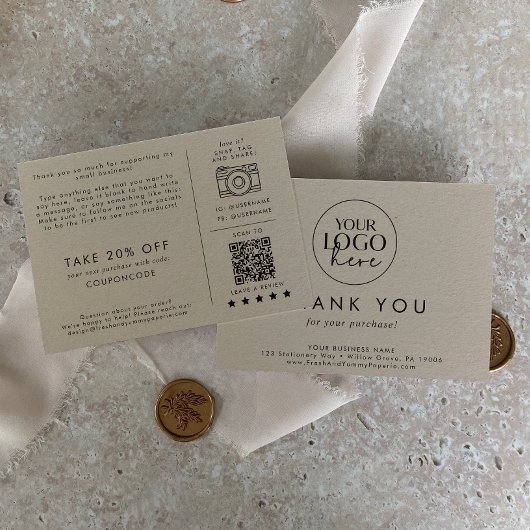 シックなクラフト紙ビジネスロゴありがとうご注文 エンクロージャーカード