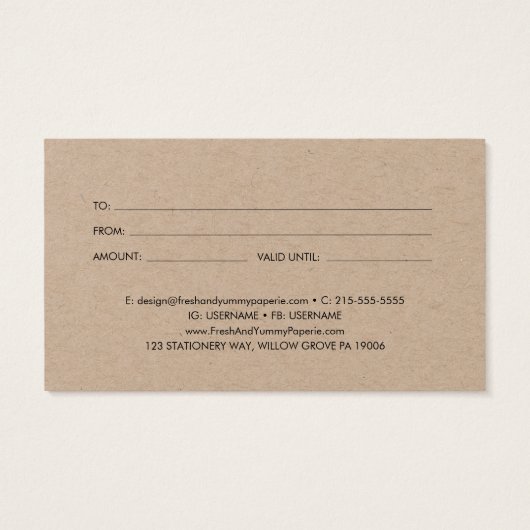 シックなクラフト紙ビジネスロゴギフト証明書 (裏面)