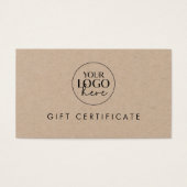 シックなクラフト紙ビジネスロゴギフト証明書 (正面)