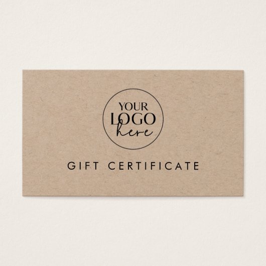 シックなクラフト紙ビジネスロゴギフト証明書 (正面)