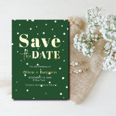 シックなクリスマスグリーンエレガントな結婚式の日付を保存 箔招待状