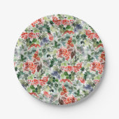 シックなクリスマスグリーンリーレッドベリーホリデーパーティー ペーパープレート (正面)