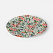 シックなクリスマスグリーンリーレッドベリーホリデーパーティー ペーパープレート (アングル)