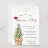 シックなクリスマスツリー、金ゴールド雪の結晶クリスマス 招待状 (正面)