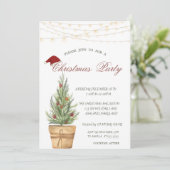 シックなクリスマスツリー、金ゴールド雪の結晶クリスマス 招待状 (スタンド正面)