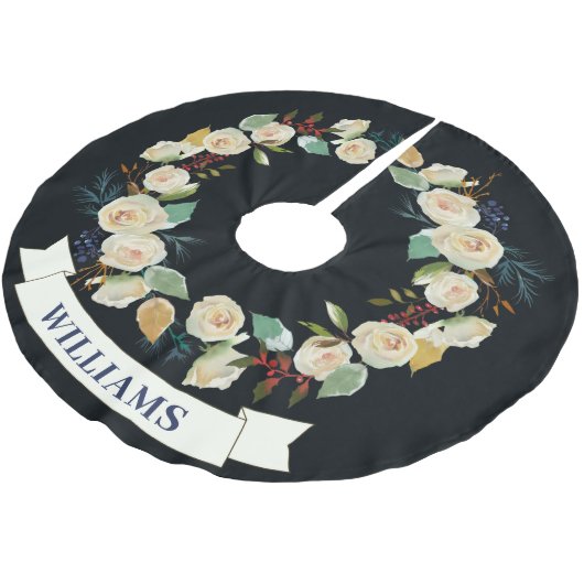 シックなクリスマスバラリースパターン ブラッシュドポリエステルツリースカート (アングル)