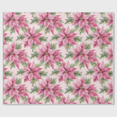 シックなクリスマスピンクポインセチアフローラ ラッピングペーパー (フラット)