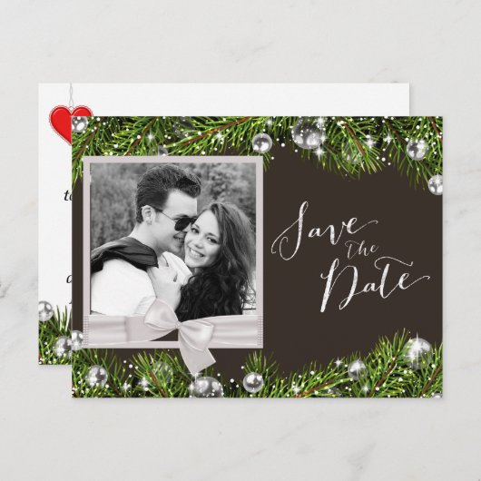 シックなクリスマスフォト日付を保存 案内ポストカード (正面/裏面)