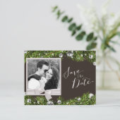 シックなクリスマスフォト日付を保存 案内ポストカード (スタンド正面)