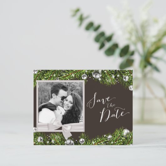 シックなクリスマスフォト日付を保存 案内ポストカード (スタンド正面)