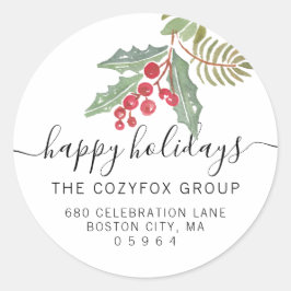 シックなクリスマスホリーベリーアドレス ラウンドシール