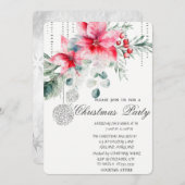 シックなクリスマスボール、ポインセチアのクリスマスパーティー 招待状 (正面/裏面)