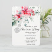 シックなクリスマスボール、ポインセチアのクリスマスパーティー 招待状 (スタンド正面)