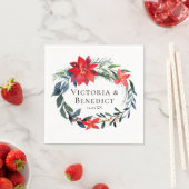 シックなクリスマスポインセチアフローラ結婚リース スタンダードカクテルナプキン (インサイチュ)