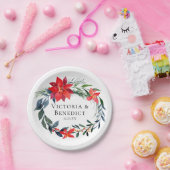 シックなクリスマスポインセチアフローラ結婚リース ペーパープレート (パーティー)