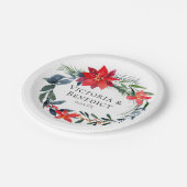 シックなクリスマスポインセチアフローラ結婚リース ペーパープレート (アングル)
