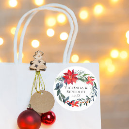 シックなクリスマスポインセチアフローラ結婚リース ラウンドシール