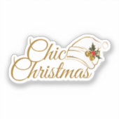 シックなクリスマスモミニマリストSanta Hat & Holly Desig シール (正面)