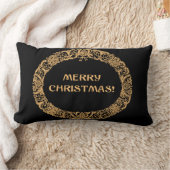 シックなクリスマスリースデザイン金ゴールド効果オン黒 ランバークッション (ブランケット)