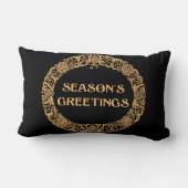 シックなクリスマスリースデザイン金ゴールド効果オン黒 ランバークッション (裏面)