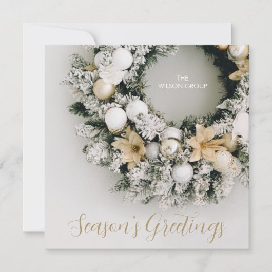 シックなクリスマスリースビジネスサンキュースクエア シーズンカード (正面)