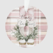 シックなクリスマス赤面ピンクレッグブーツ オーナメント (正面)