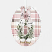 シックなクリスマス赤面ピンクレッグブーツ メタルオーナメント (正面左)