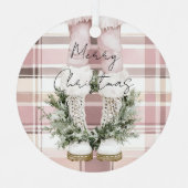 シックなクリスマス赤面ピンクレッグブーツ メタルオーナメント (正面)