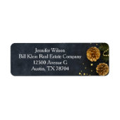 シックなクリスマス金ゴールドパインコーンブラック差出人住所 ラベル (正面)