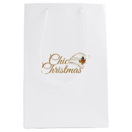 シックなクリスマス：ミニマリストSanta Hat & Holly Desig ミディアムペーパーバッグ