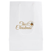 シックなクリスマス：ミニマリストSanta Hat & Holly Desig ミディアムペーパーバッグ (裏面)