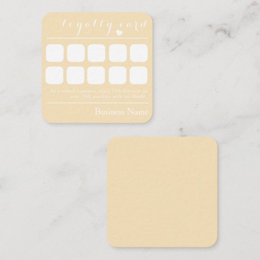 シックなクリーミーイエロー10パンチビジネスロイヤリティカード スクエア名刺 (正面/裏面)